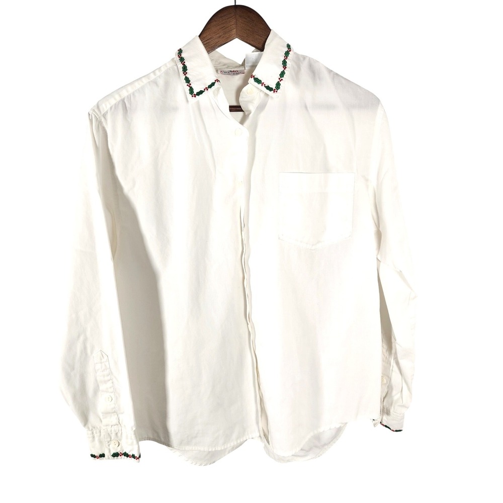 VTG Nutcracker White Holiday Embroidered‎ Button Up Shirt Size Medium
